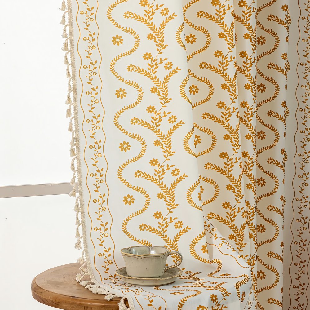 Rideaux Vintage Scandinave Jaune Motifs