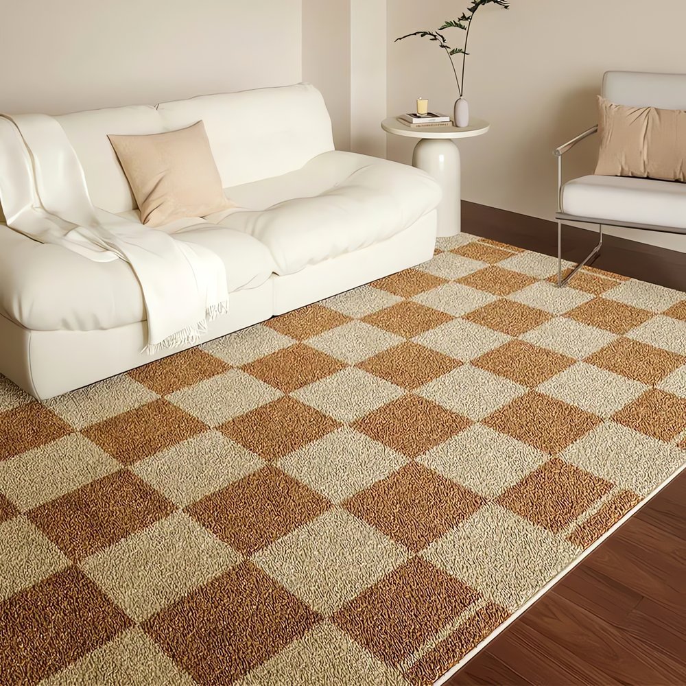Tapis Vintage À Damier Canapé Blanc