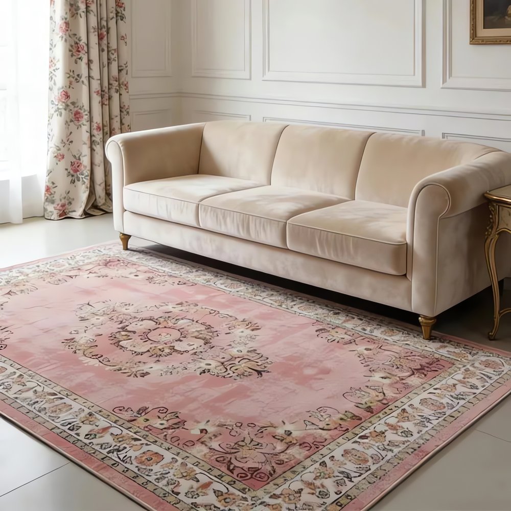 Tapis Vintage Avec Fleur Rose