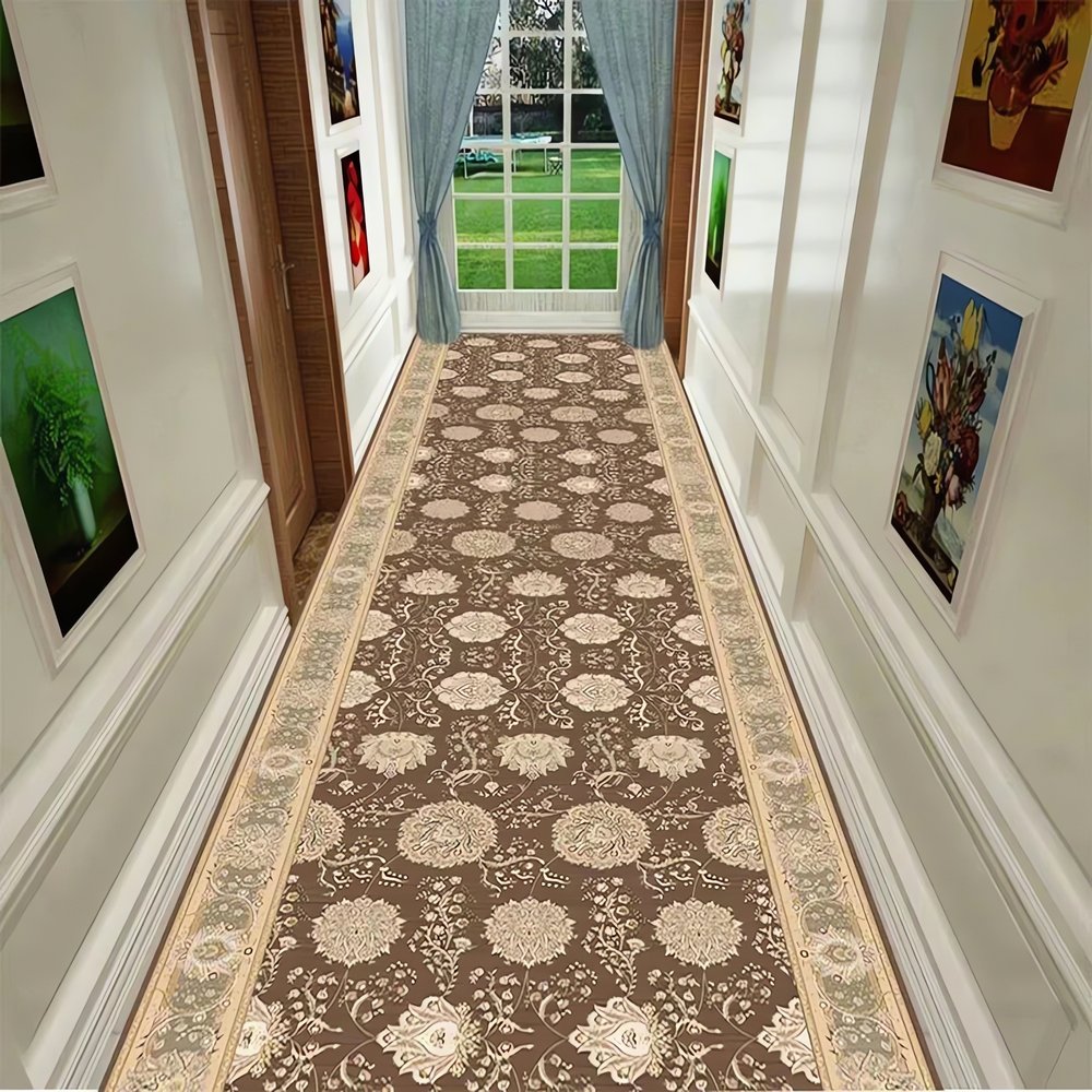 Tapis Vintage Beige Pour Couloir Brun Floral
