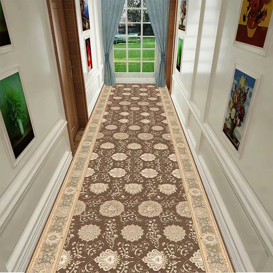 Tapis Vintage Beige Pour Couloir Brun Floral