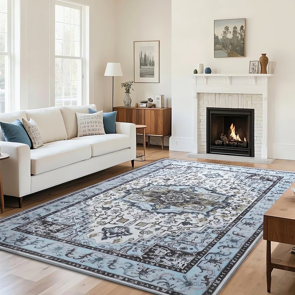 Tapis Vintage Bleu Clair Salon