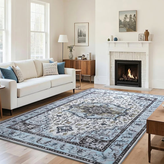 Tapis Vintage Bleu Clair Salon