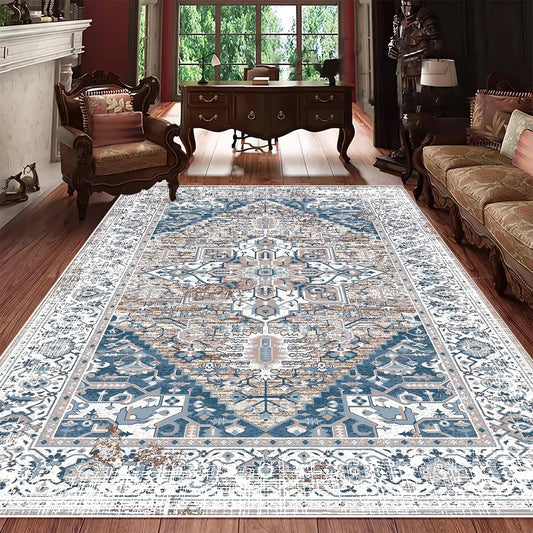 Tapis Vintage Bleu Et Blanc Paisley Antique