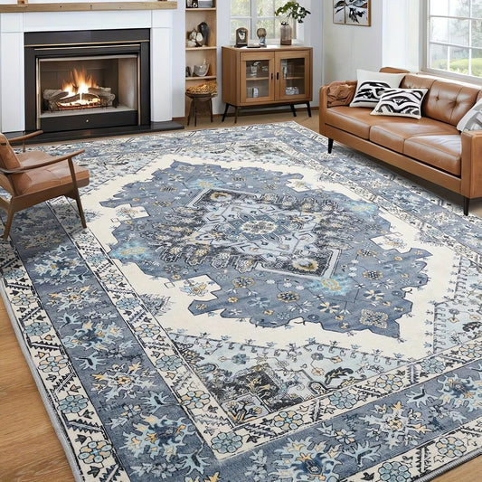 Tapis Vintage Bleu Et Gris Salon Élégant