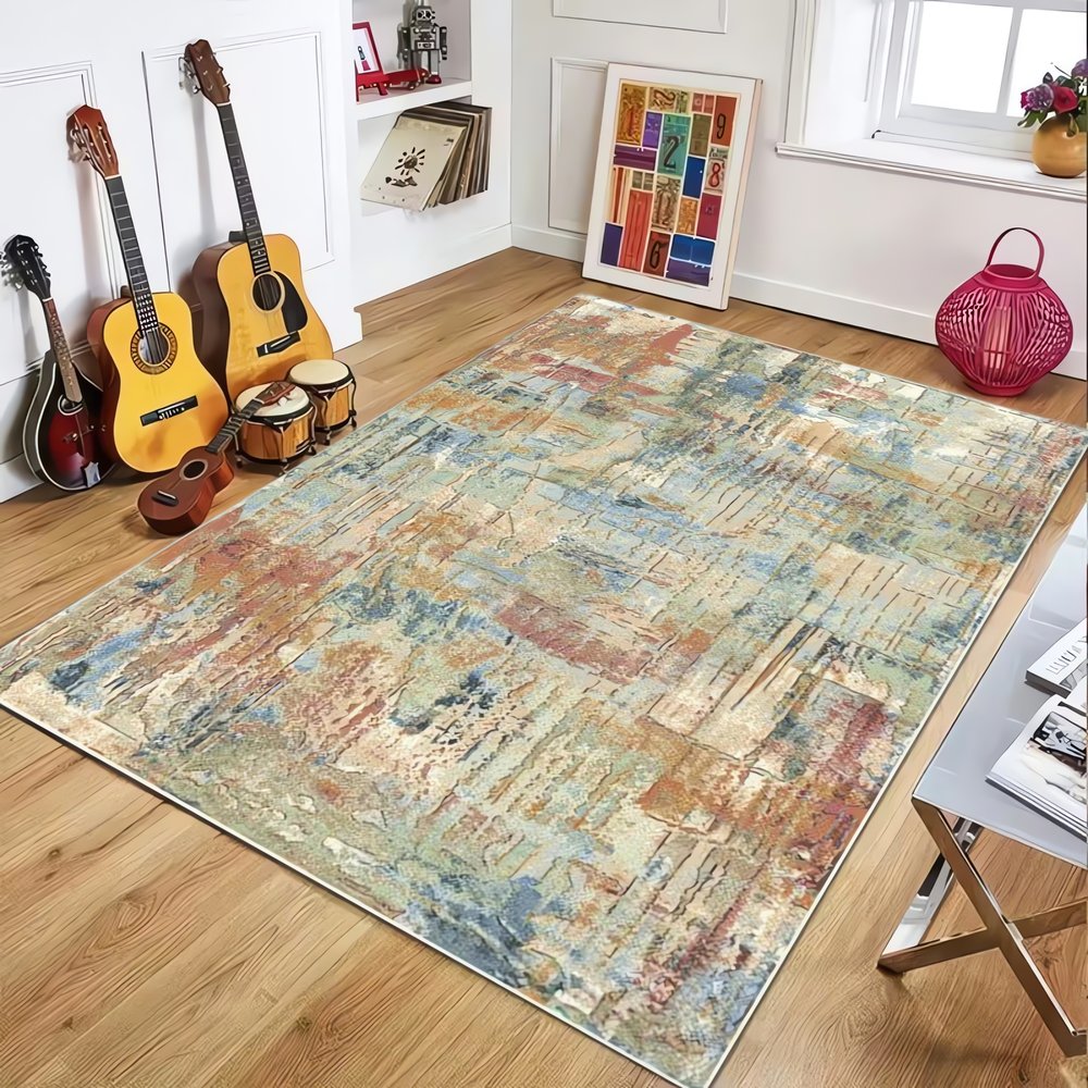 Tapis Vintage Bleu Et Vert