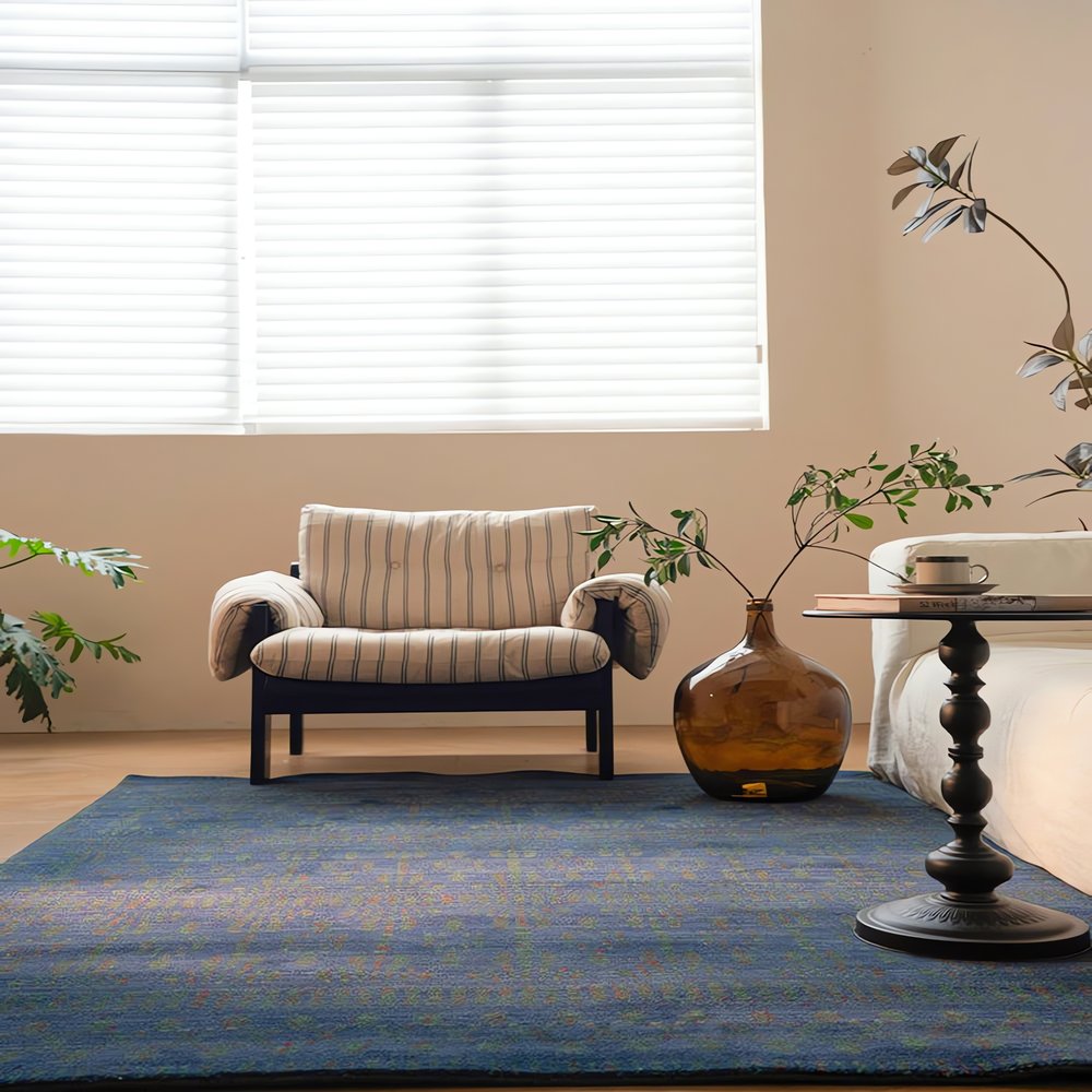 Tapis Vintage Bleu Foncé Ambiance Lumineuse