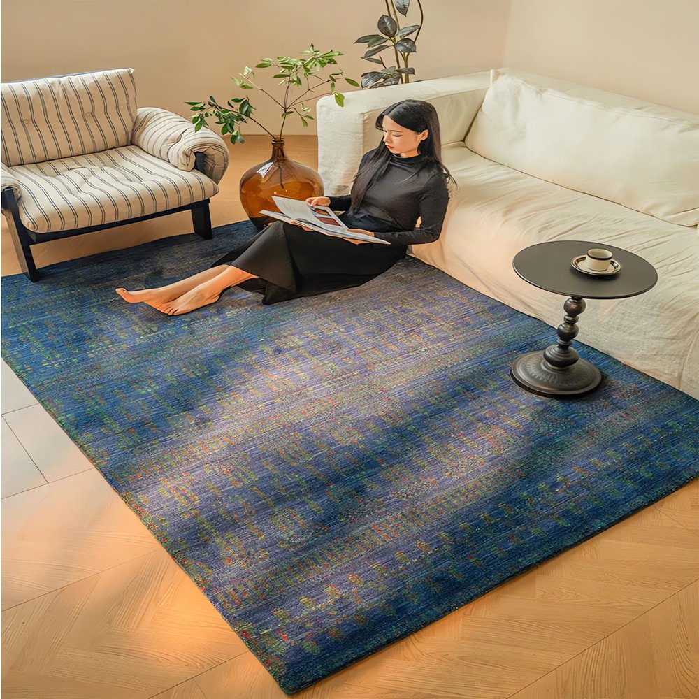 Tapis Vintage Bleu Foncé Salon Moderne