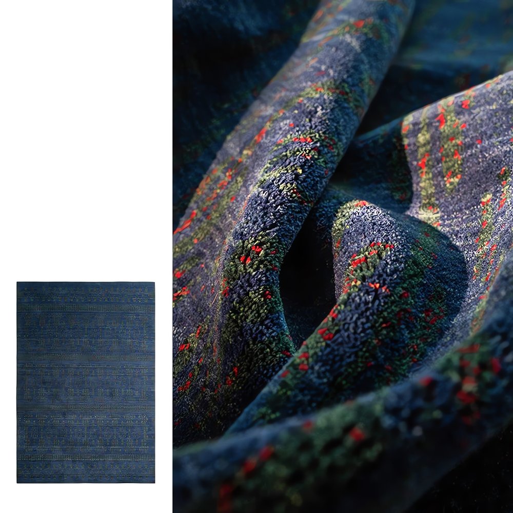 Tapis Vintage Bleu Foncé Texture Soignée
