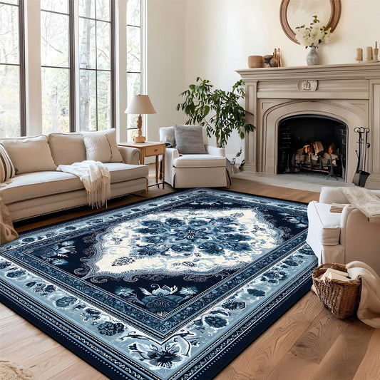 Tapis Vintage Bleu Marine Orné