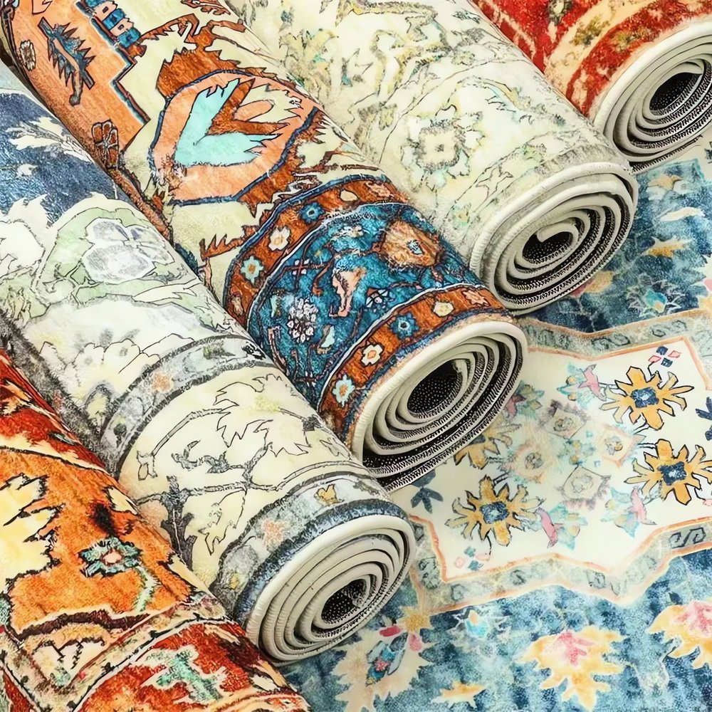 Tapis Vintage Bleu Roulé Motifs