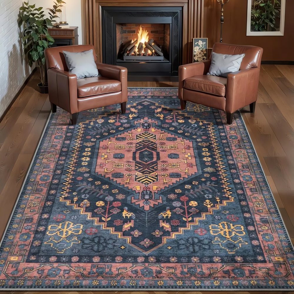 Tapis Vintage De Luxe Bleu Nuit Moderne