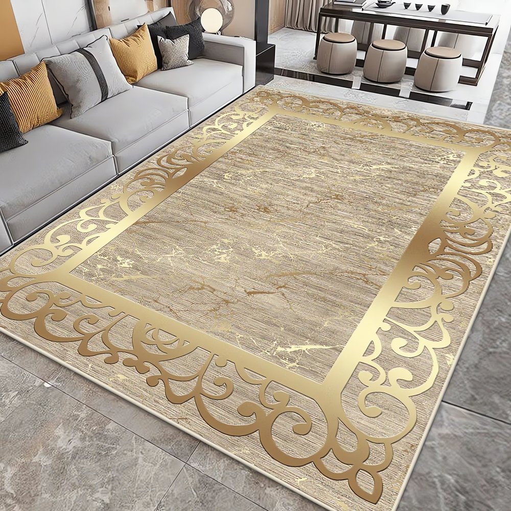 Tapis Vintage Doré Luxe Baroque
