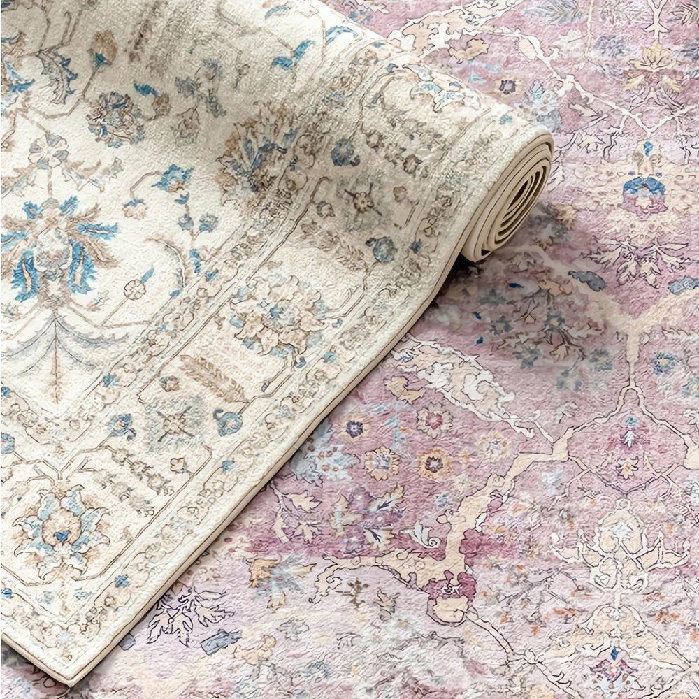 Tapis Vintage Doux Motif Fleur Roulé
