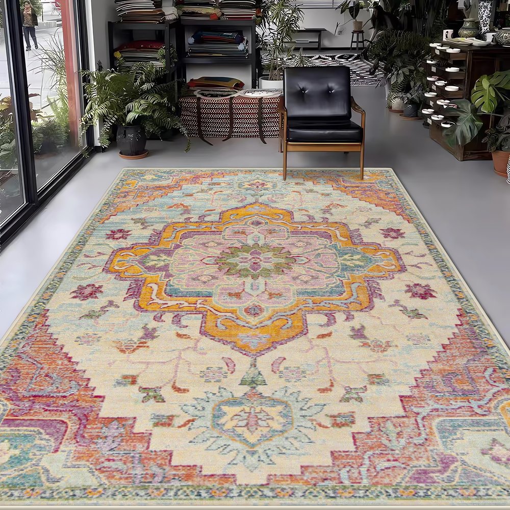 Tapis Vintage Effet Usé Claire Pastel