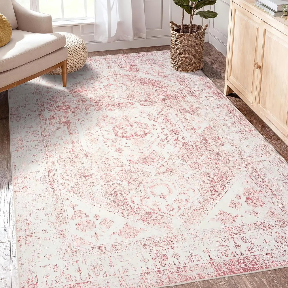 Tapis Vintage En Coton Blanche Rose