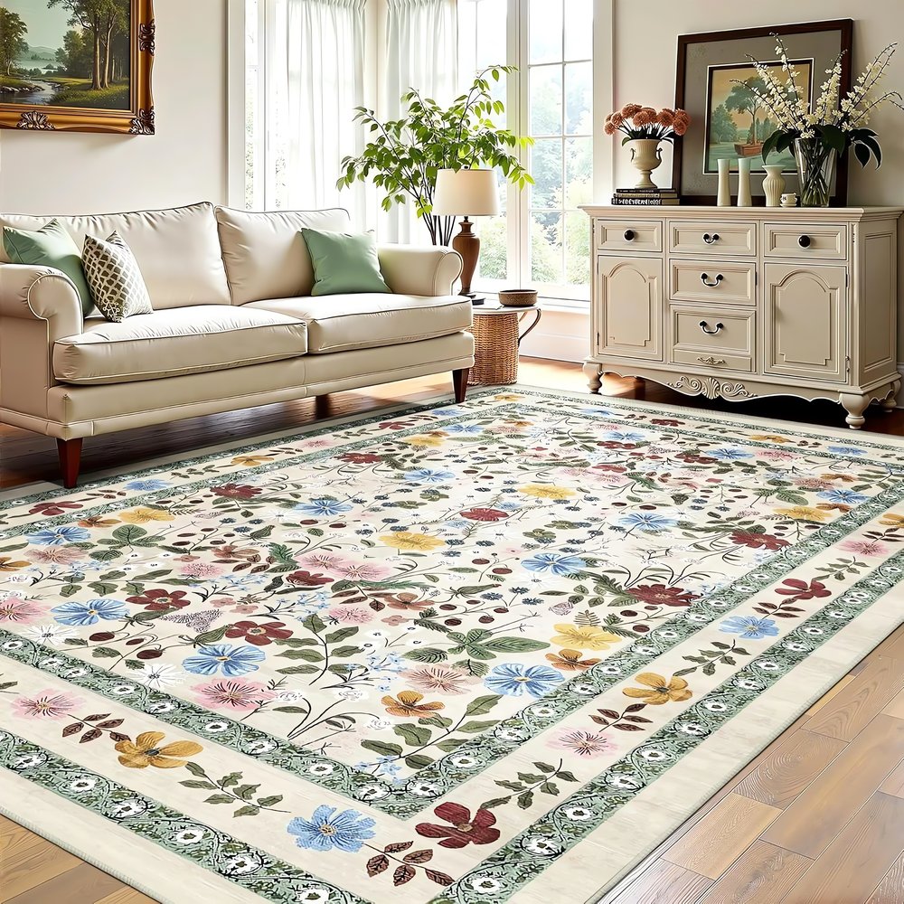 Tapis Vintage En Coton Floris Floral Elegant