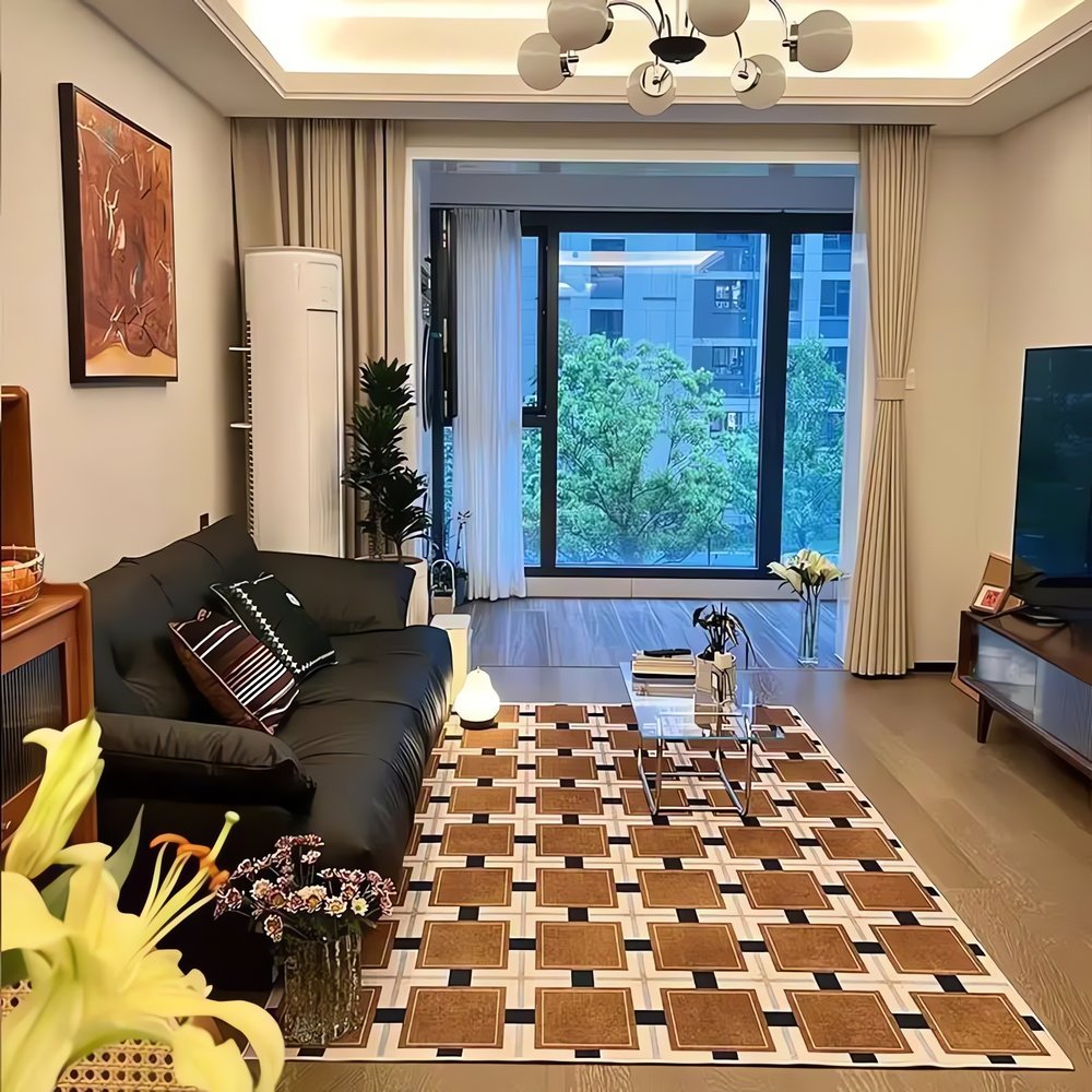 Tapis Vintage En Laine Carré Brun Contemporain