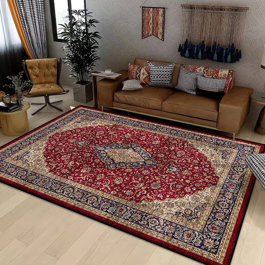 Tapis Vintage Fait Main Rouge Ornemental