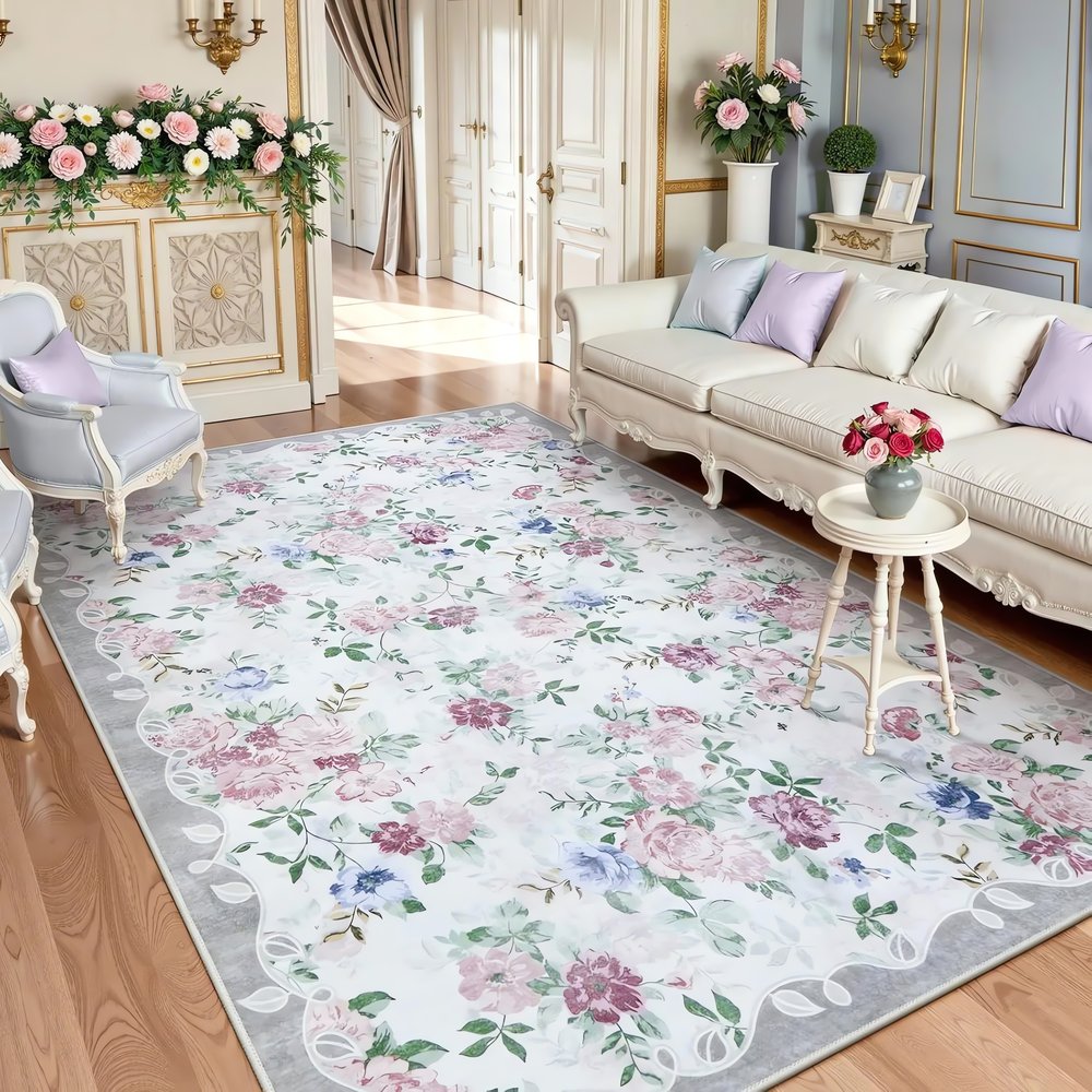 Tapis Vintage Floral Salon Élégant