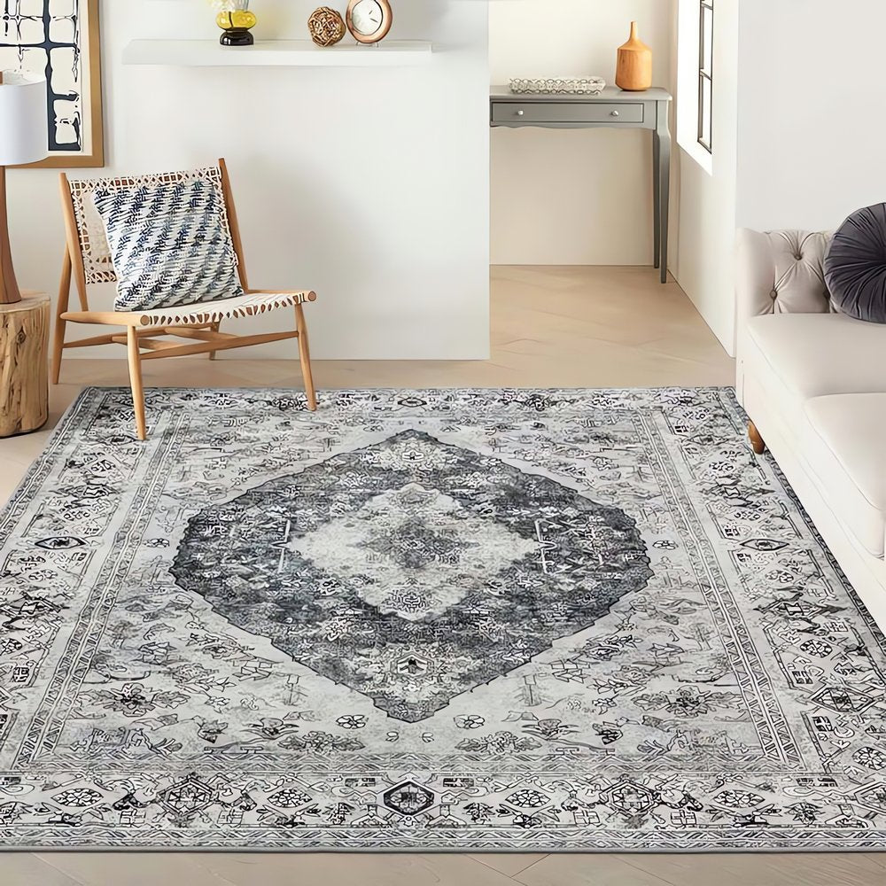 Tapis Vintage Gris Anthracite Motifs