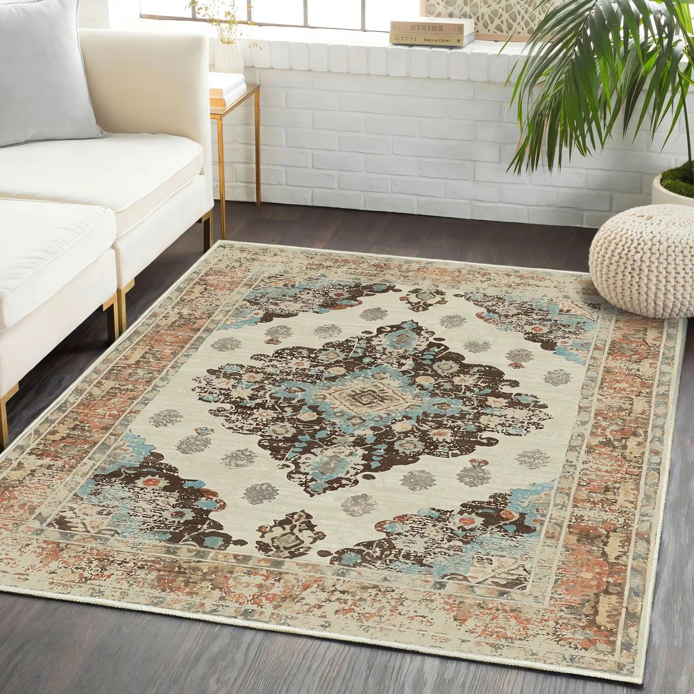Tapis Vintage Kaki Classique Décoratif