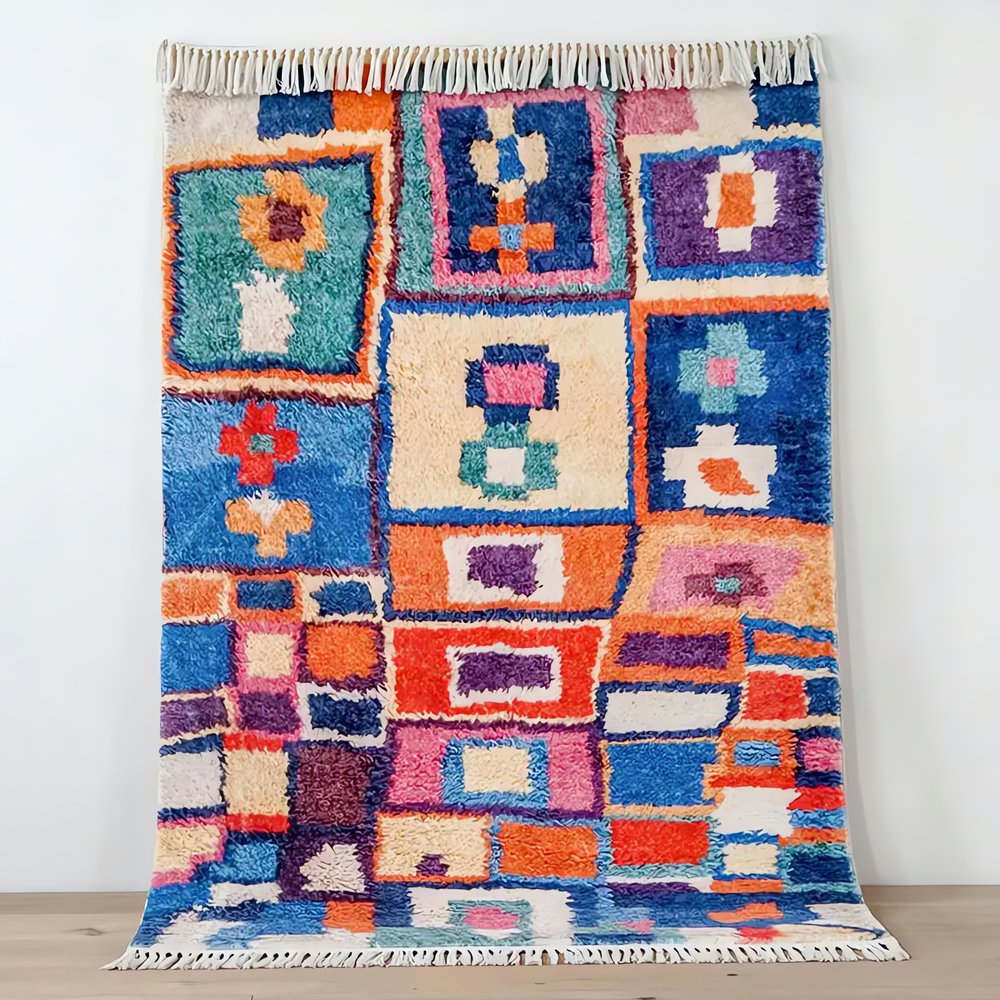 Tapis Vintage Marocain Motifs Carrés