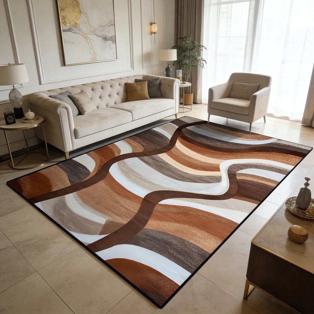 Tapis Vintage Marron Et Beige Abstrait Trendy