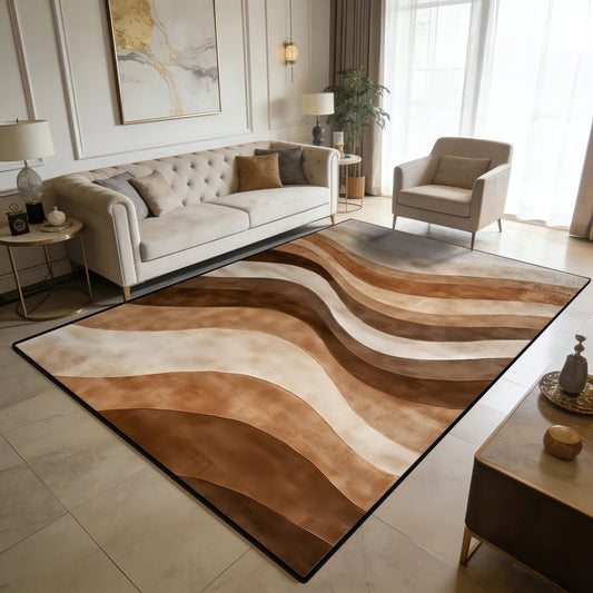 Tapis Vintage Marron Et Beige Vagues Douces