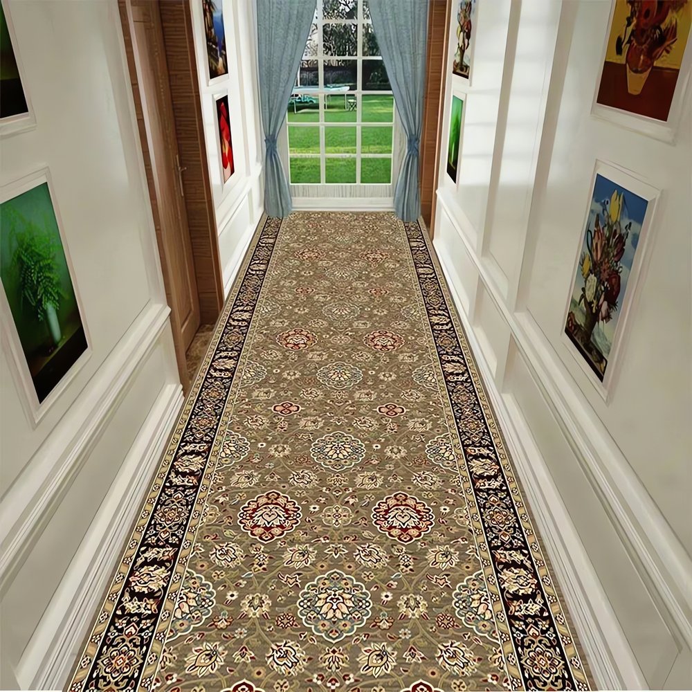 Tapis Vintage Marron Pour Couloir Brun Frises