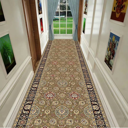 Tapis Vintage Marron Pour Couloir Brun Frises