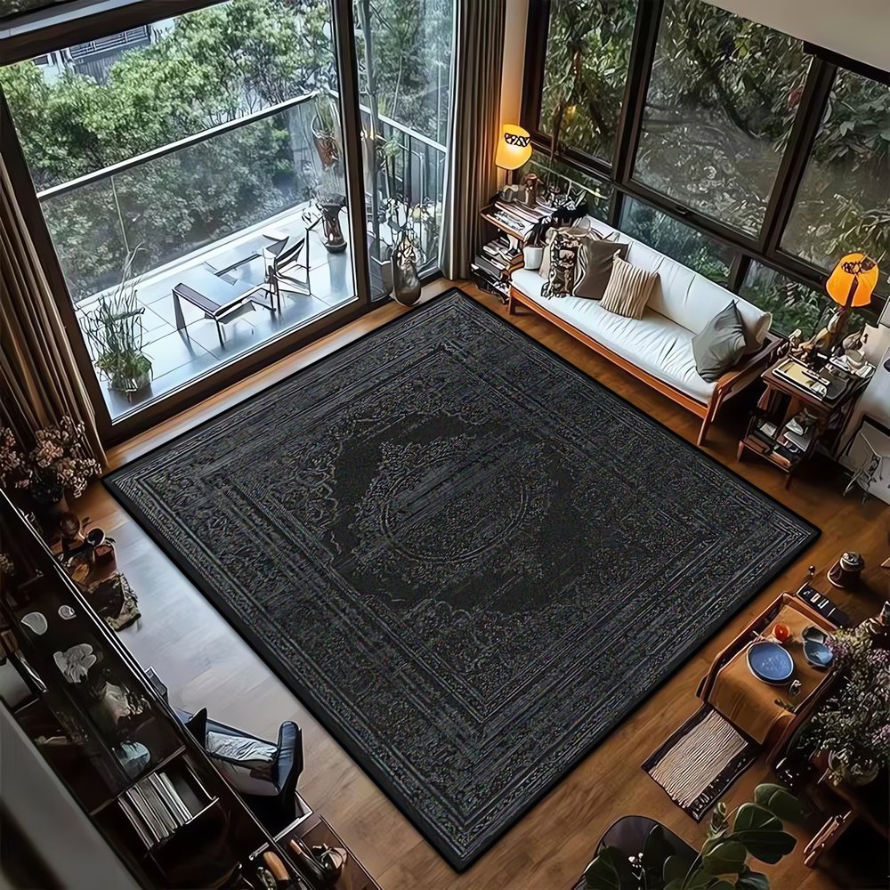Tapis Vintage Noir Design Baroque