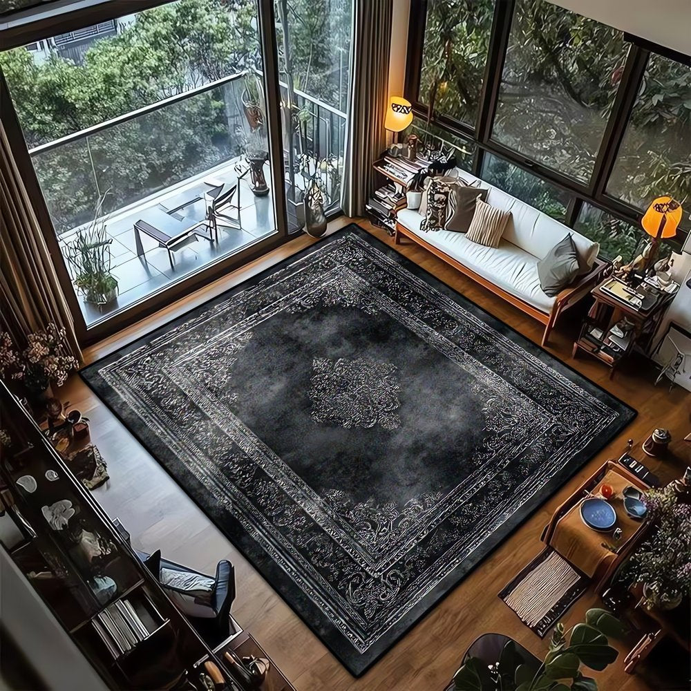 Tapis Vintage Noir Et Gris Géométrique