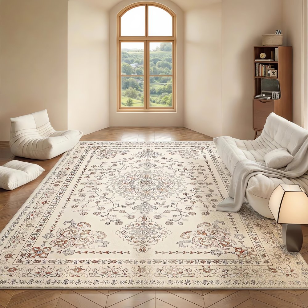 Tapis Vintage Oriental Beige Et Gris Motif Classique