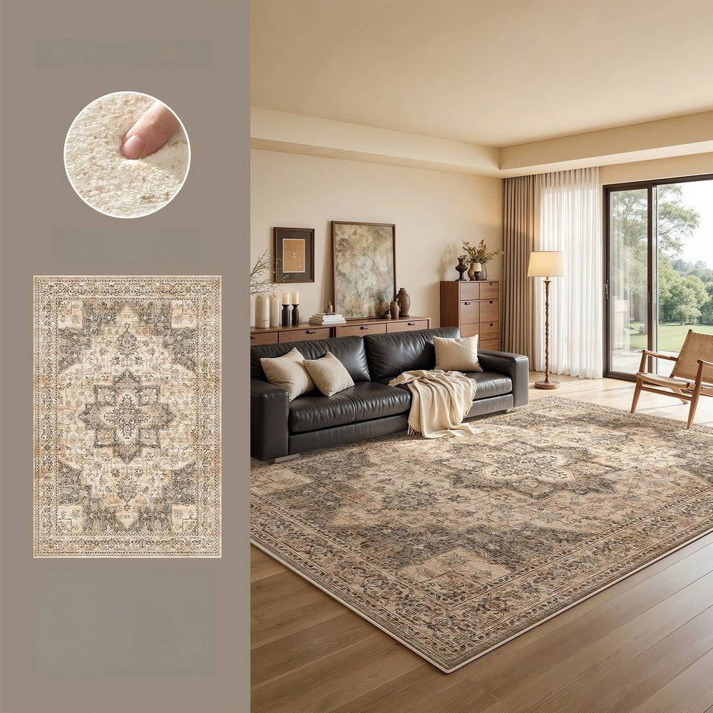Tapis Vintage Oriental Marron Géométrique
