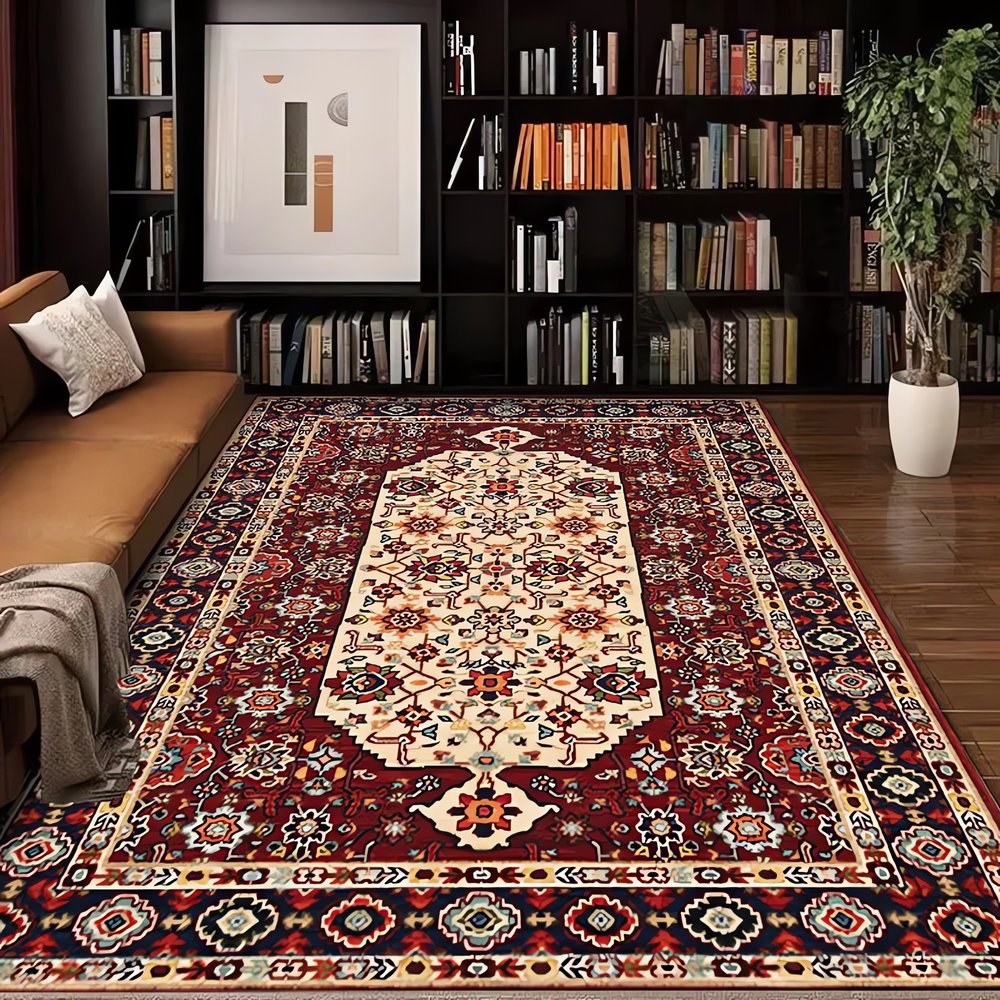Tapis Vintage Oriental Rouge Bibliothèque
