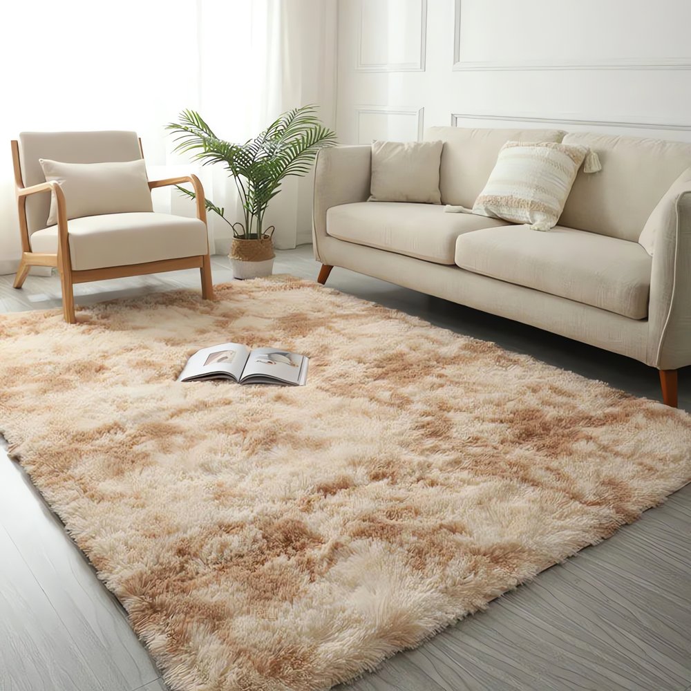 Tapis Vintage Poil Long Beige Doré
