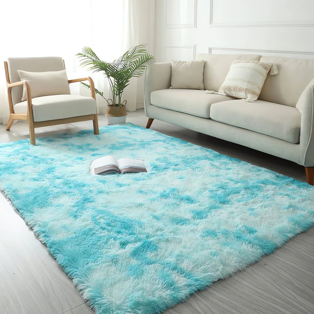 Tapis Vintage Poil Long Bleu Pastel