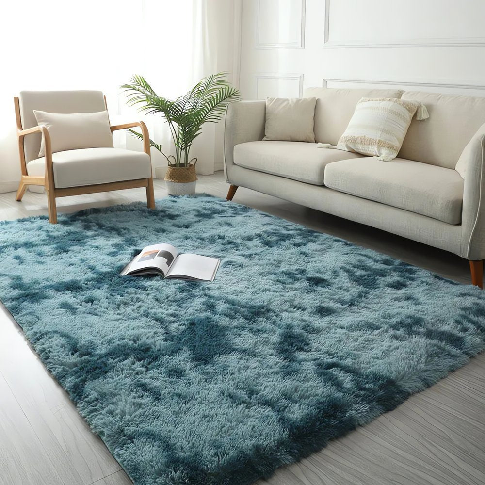 Tapis Vintage Poil Long Bleuté Douillet