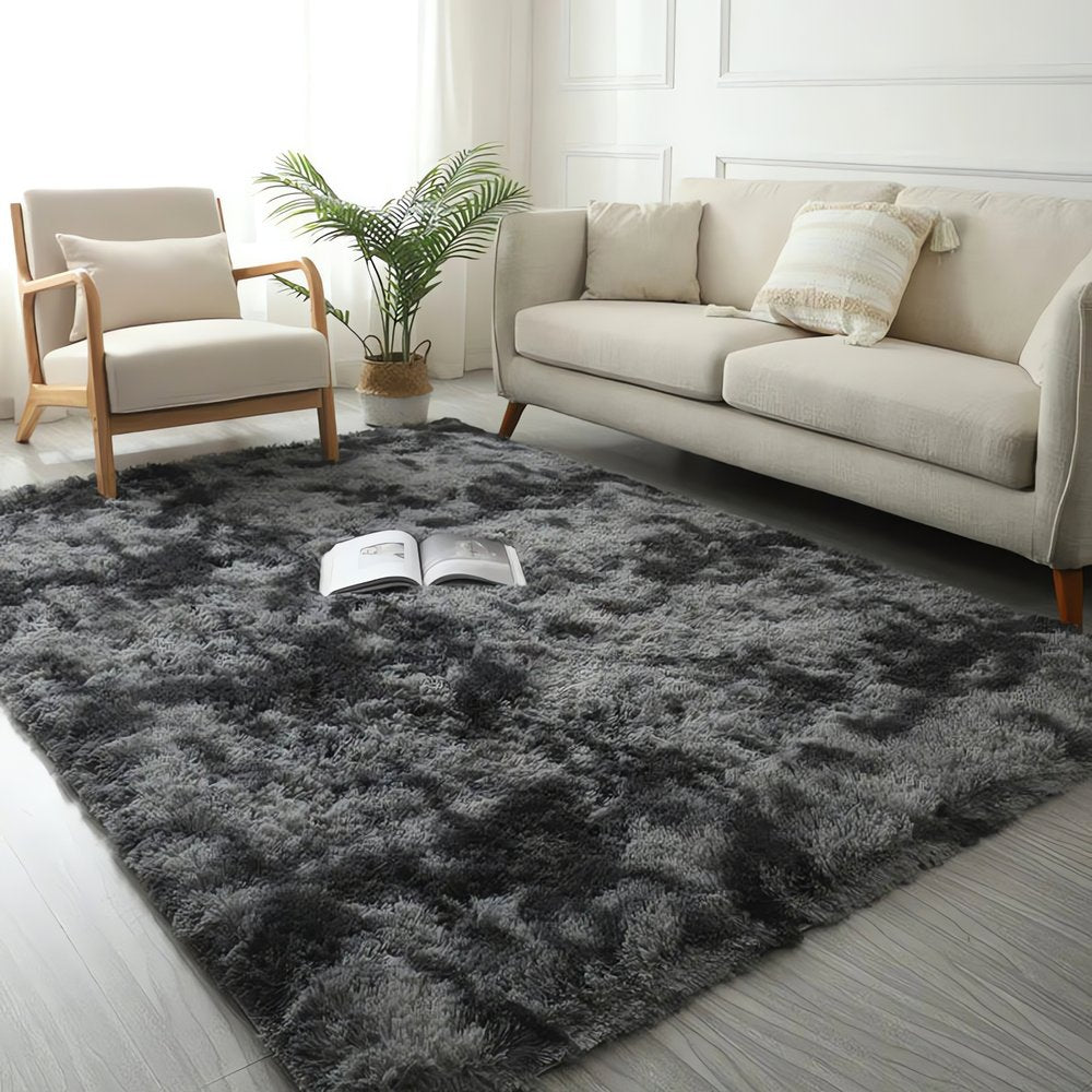 Tapis Vintage Poil Long Gris Charbon