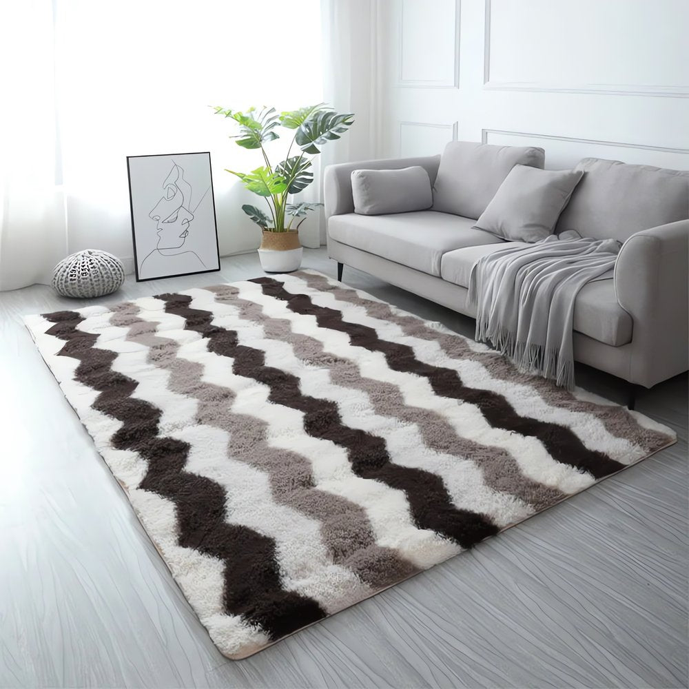 Tapis Vintage Poil Long Zigzag Moderne