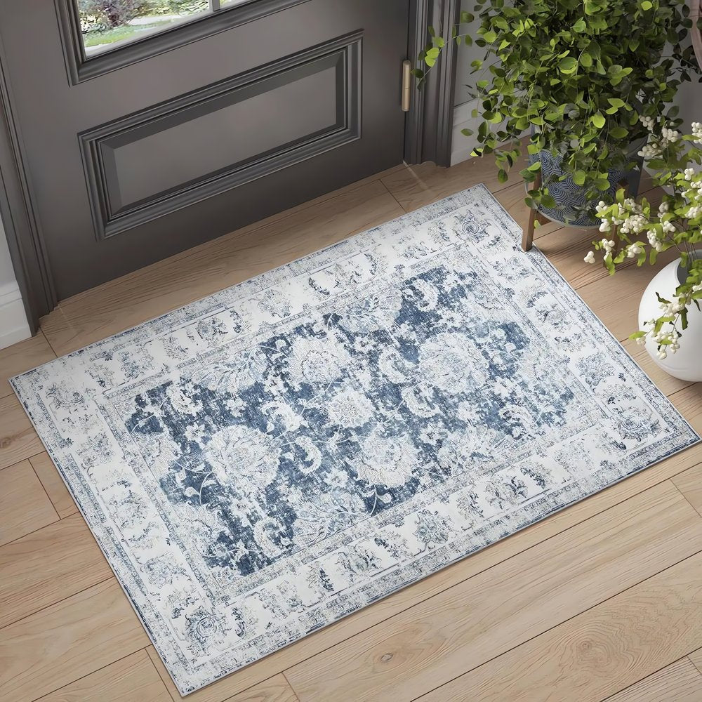 Tapis Vintage Pour Entrée Bleu Ancien