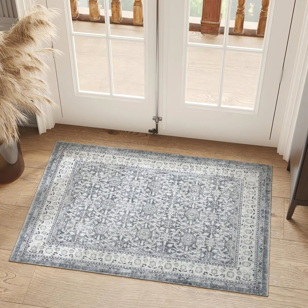 Tapis Vintage Pour Entrée Gris Élégant