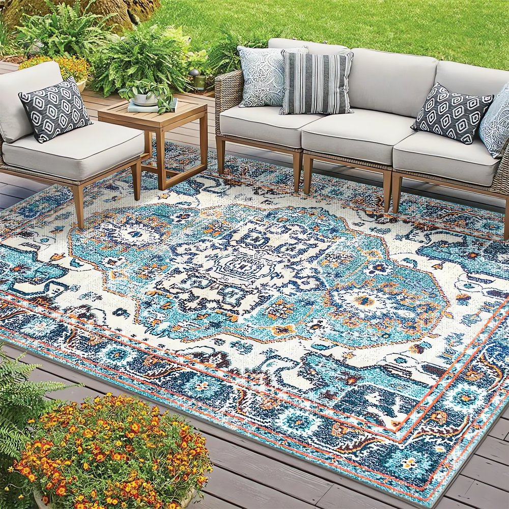 Tapis Vintage Pour Extérieur Cyan