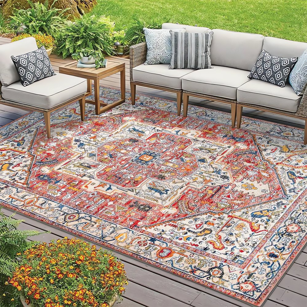 Tapis Vintage Pour Extérieur Rouge