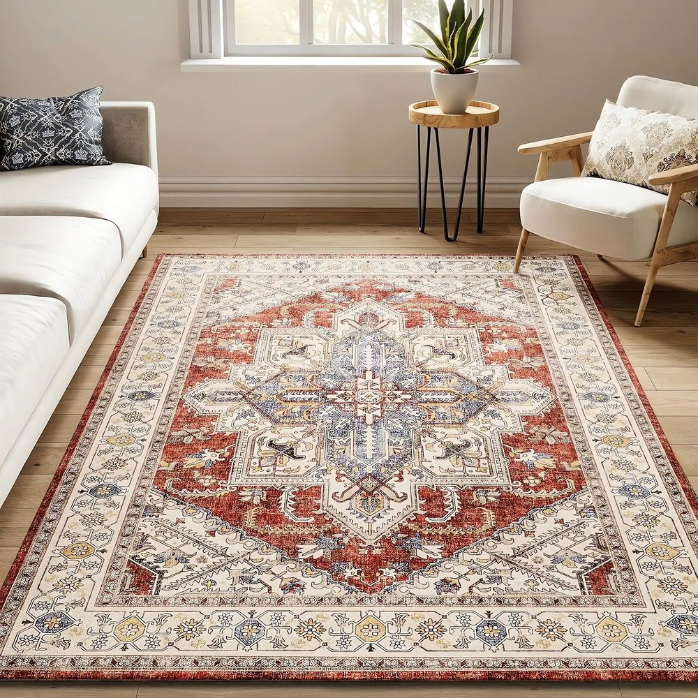 Tapis Vintage Pour Salle À Manger Rouge