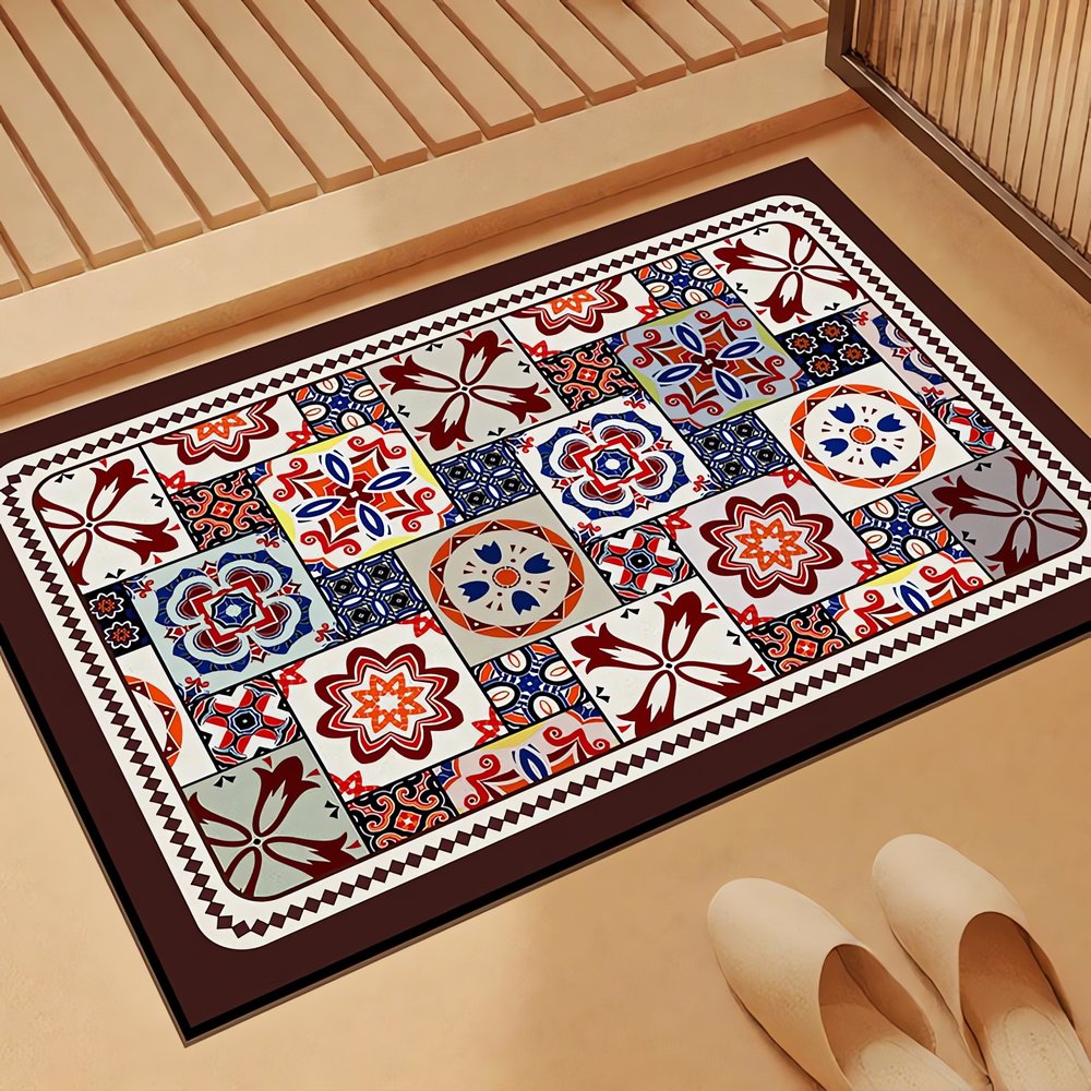 Tapis Vintage Pour Salle De Bain Carré Rouge
