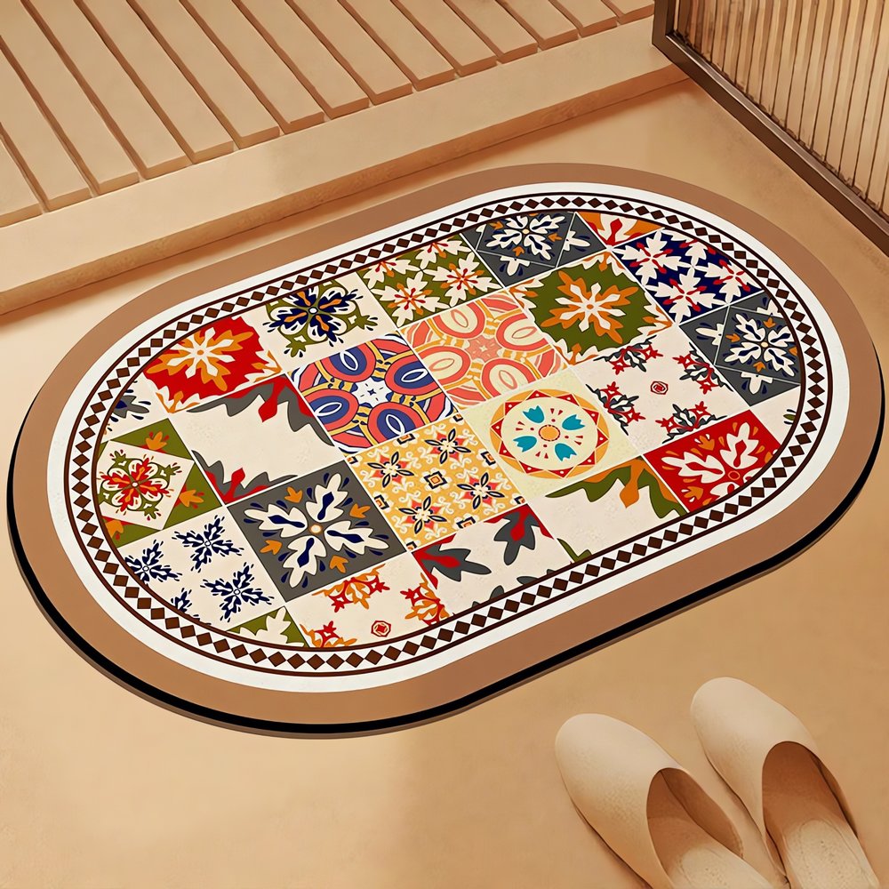 Tapis Vintage Pour Salle De Bain Ovale Coloré