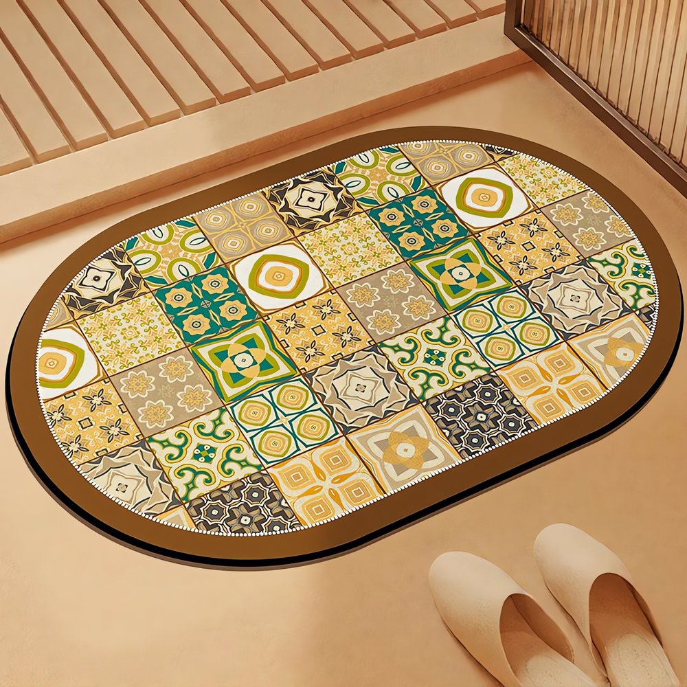Tapis Vintage Pour Salle De Bain Ovale Vert Beige
