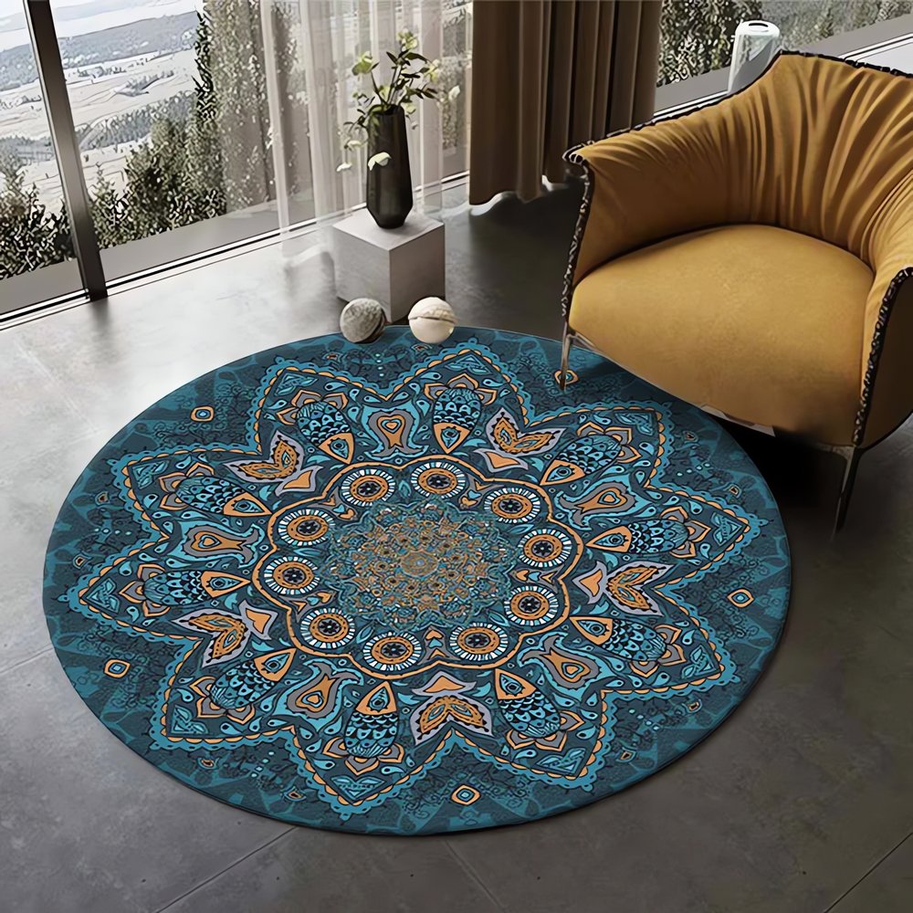 Tapis Vintage Rond Bleu Mandala